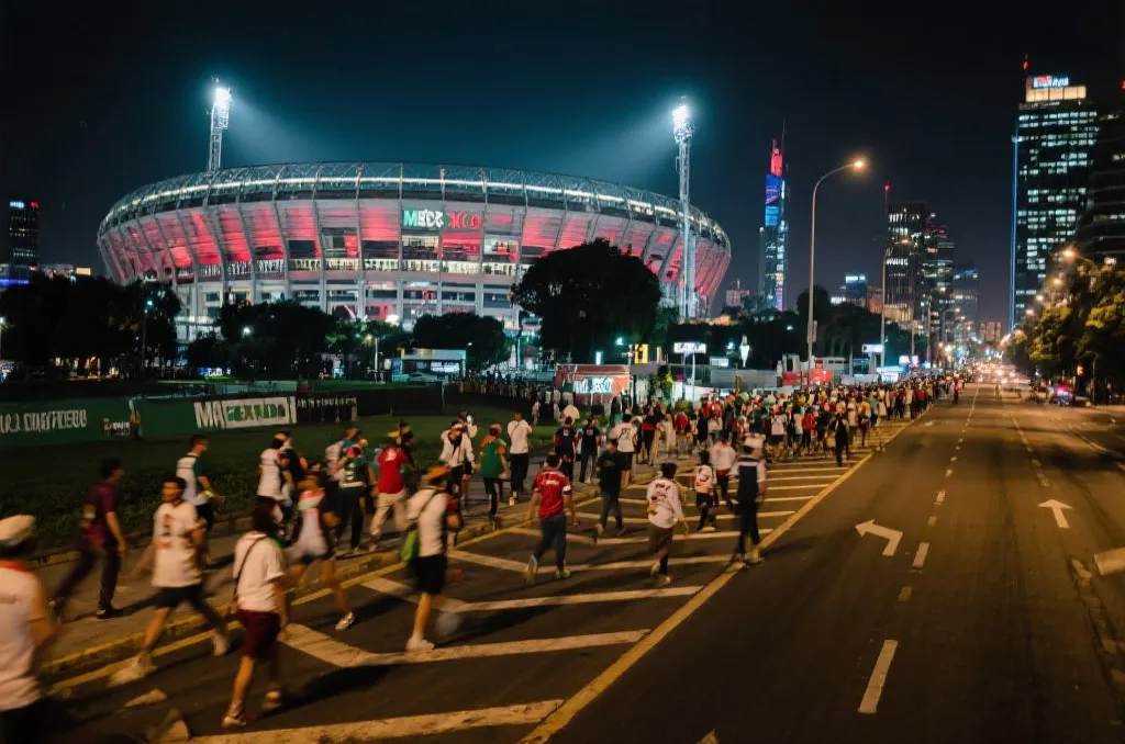 墨西哥城市夜景与球迷出行路线